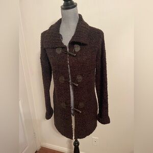 Susan Bristol Dark Brown Teddy Sweater with Toggles. Size Large